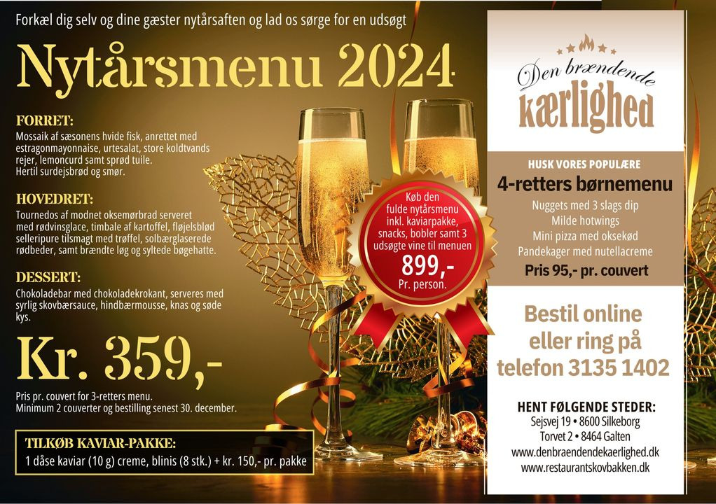 Den Brændende Kærlighed præsenterer nytårsmenu 2024: gourmetoplevelser for både voksne og børn