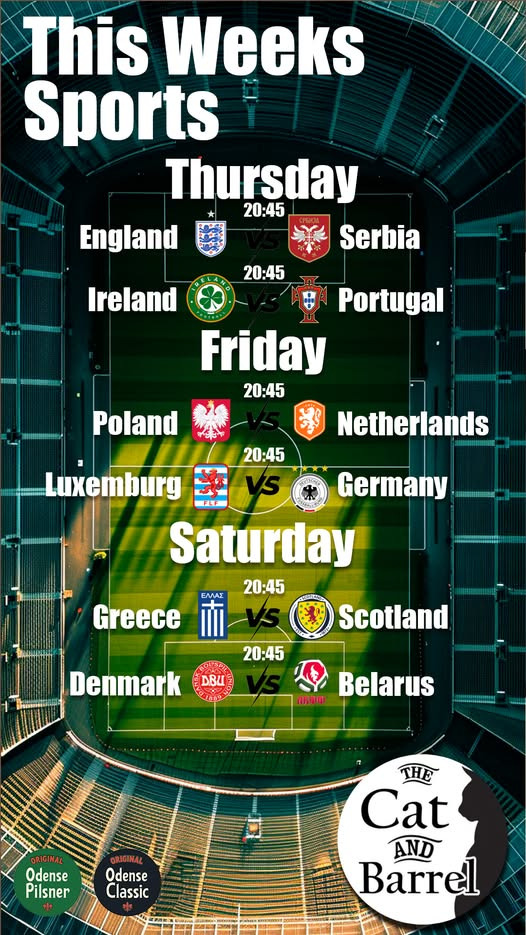 The Cat & Barrel invites fans for international sports action this week