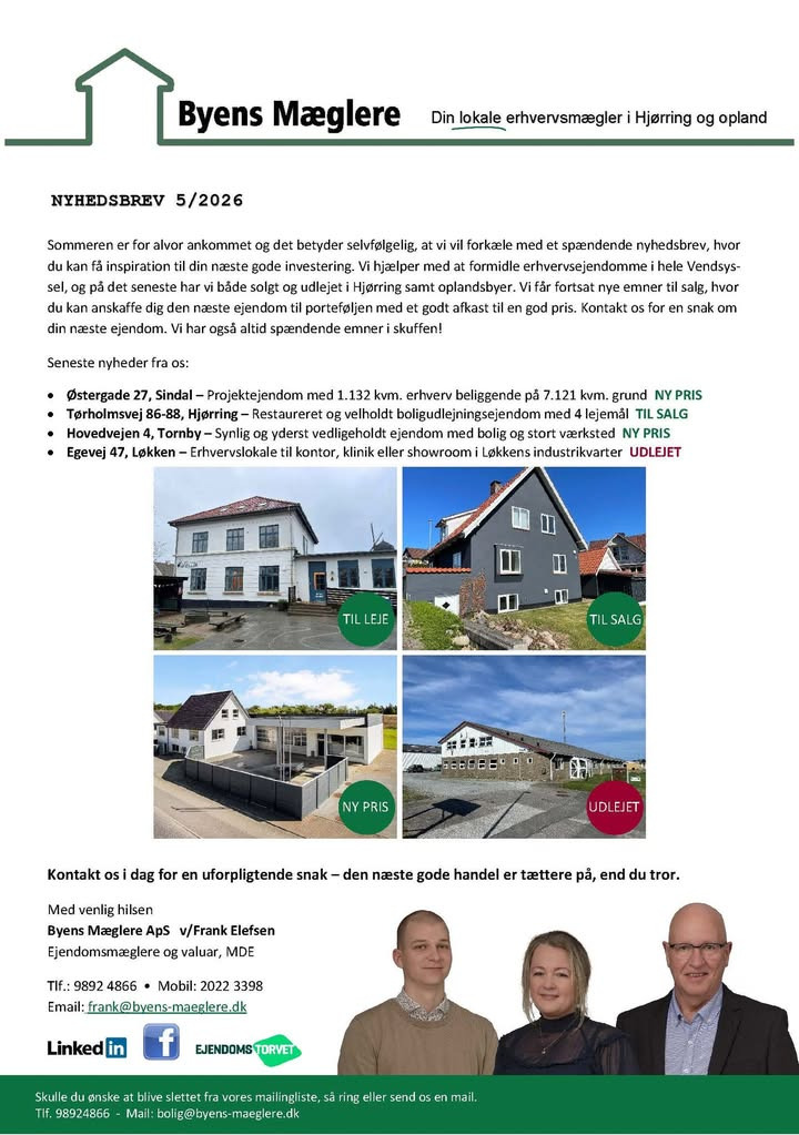 Byens Mæglere ApS, Hjørring hjælper med at finde den rigtige ejendom til investering