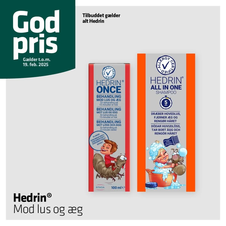 Herning Løve Apotek: Bliv klar til lusesæsonen med Hedrin produkter til gode priser indtil 19. februar