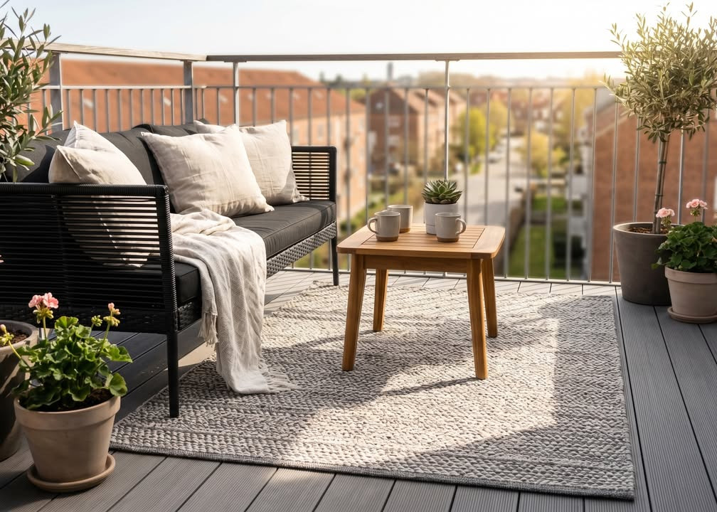Skab hygge på terrassen med udendørstæpper fra HOKA TÆPPER & GULVE ApS