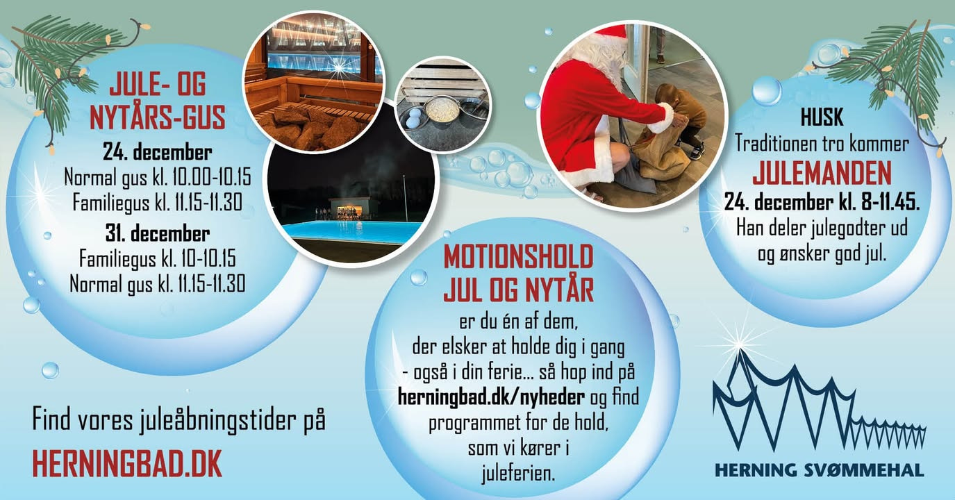 Herning Svømmehal holder åbent i juleferien med besøg af julemanden