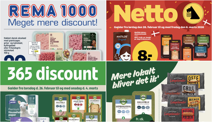 Den Grønne Slagter pålæg til 10 kr. og Matilde kakaoskummetmælk til 8 kr. - se lokale tilbud