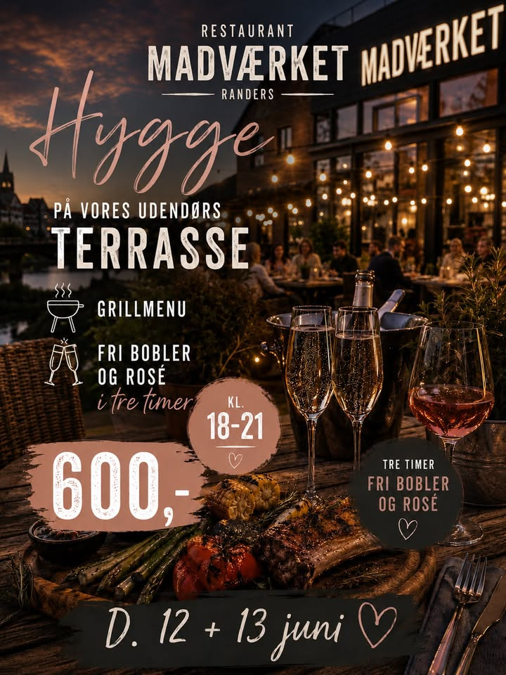 Restaurationsselskabet Madværket ApS byder velkommen til grillmenu og fri bobler og rosé på terrassen