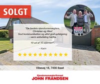 John Frandsen Ikast fejrer vellykket salg på Vibevej 18 og takker sælger for ros