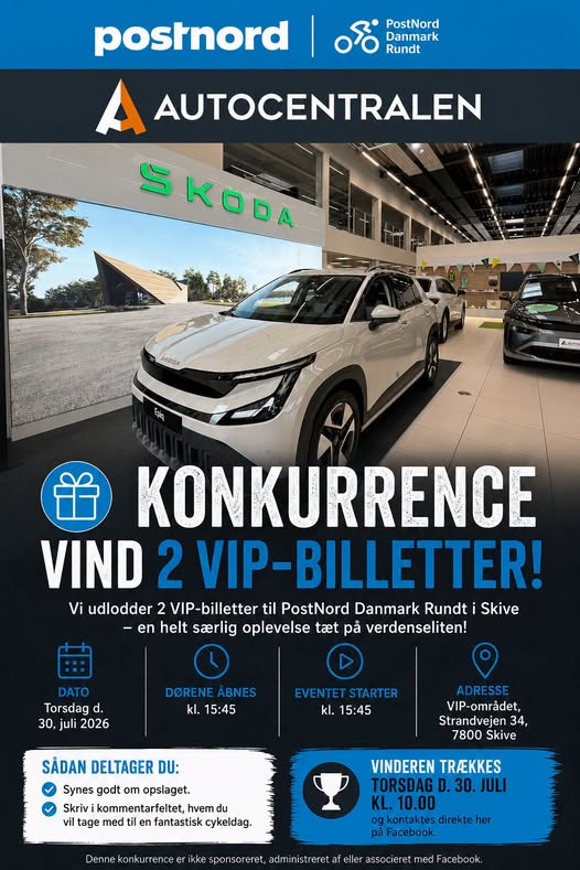 Autocentralen Viborg udlodder 2 VIP-billetter til PostNord Danmark Rundt i Skive