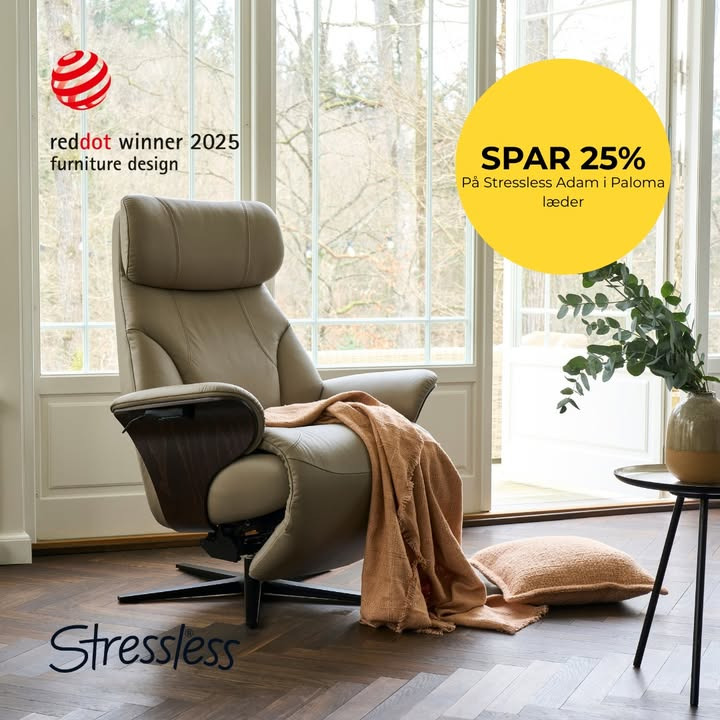 Bolighuset Thisted tilbyder 25% rabat på prisvindende Stressless Adam i Paloma dessin