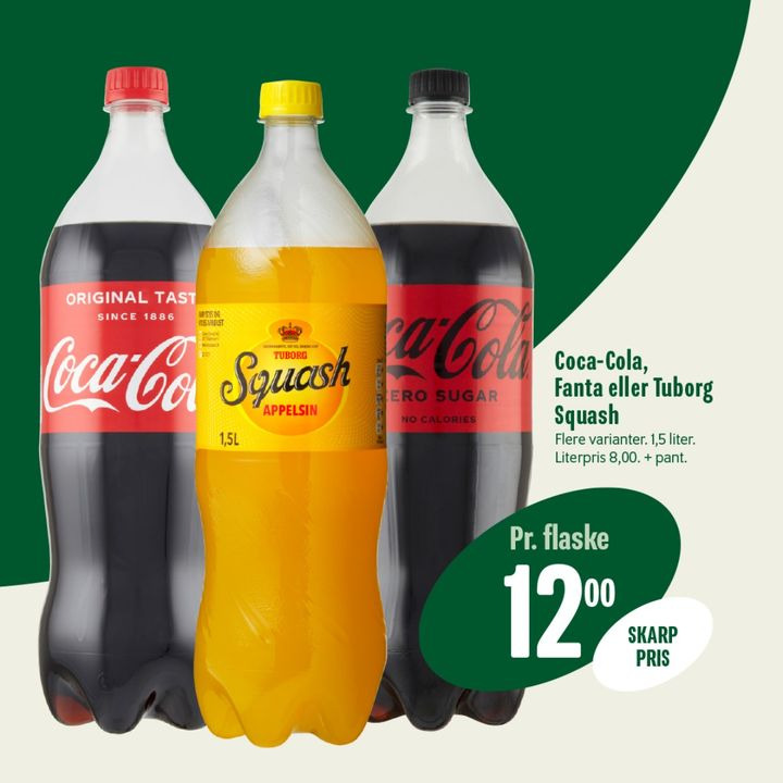 Coca-Cola, Fanta eller Tuborg Squash til kun 12 kr. hos MIN KØBMAND, NIM