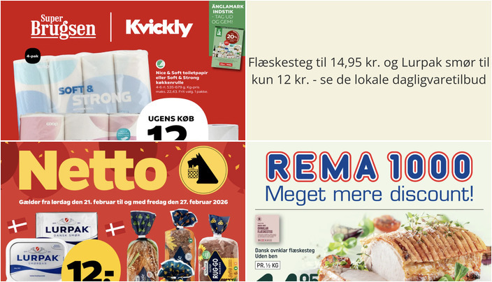 Flæskesteg til 14,95 kr. og Lurpak smør til kun 12 kr. - se de lokale dagligvaretilbud