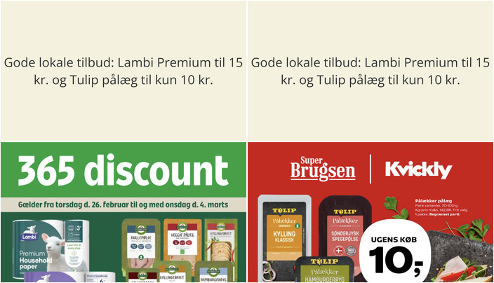 Gode lokale tilbud: Lambi Premium til 15 kr. og Tulip pålæg til kun 10 kr.