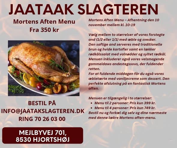 Jaataak Slagteren tilbyder klassisk andemiddag til Mortensaften