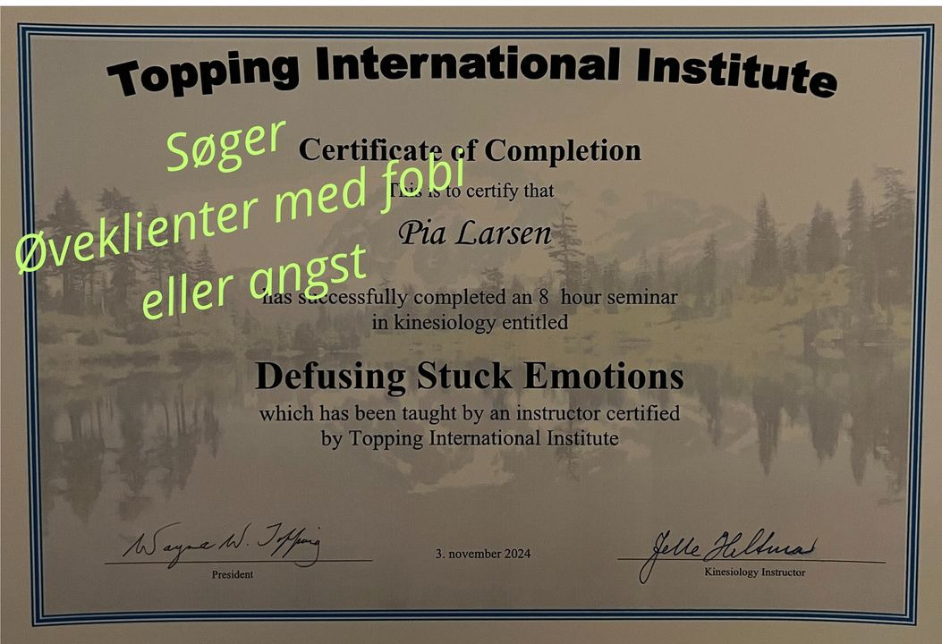 Kinesiolog - Pia søger øveklienter til gratis behandling af fobier og angst