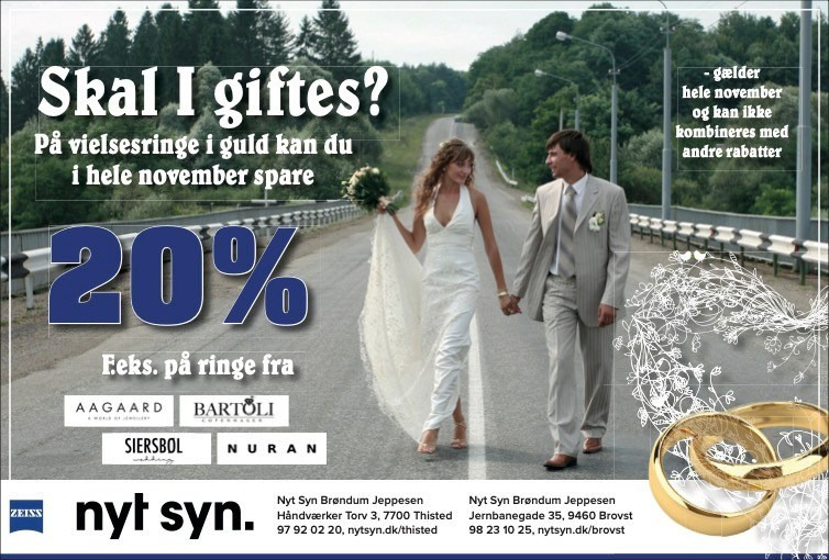 Sig "ja" med stil - spar 20% på vielsesringe hos Nyt Syn Brøndum Jeppesen