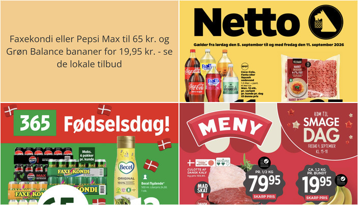 Faxekondi eller Pepsi Max til 65 kr. og Grøn Balance bananer for 19,95 kr. - se de lokale tilbud