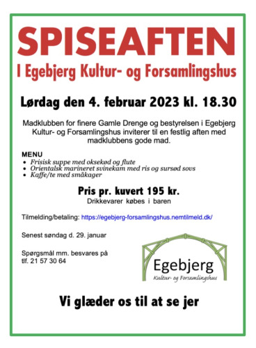 Festlig aften med Madklubben i Egebjerg Kultur- og Forsamlingshus