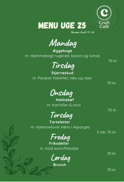 Craft Café Horsens deler ugens menu med takeawaymulighed