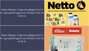 Netto tilbyder 3-Stjernet pålæg til kun 9 kr. og SuperBrugsen har Hardys Crest vin til 35 kr.