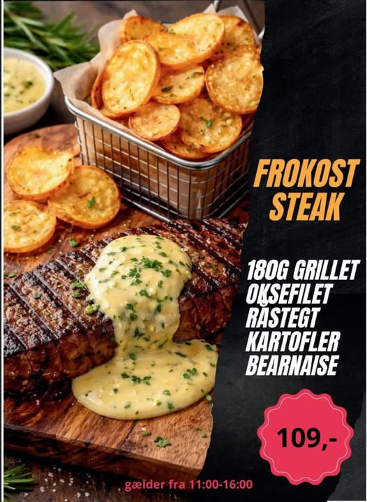 Café Alfa inviterer til frokost-steak for 109,- kroner hver dag