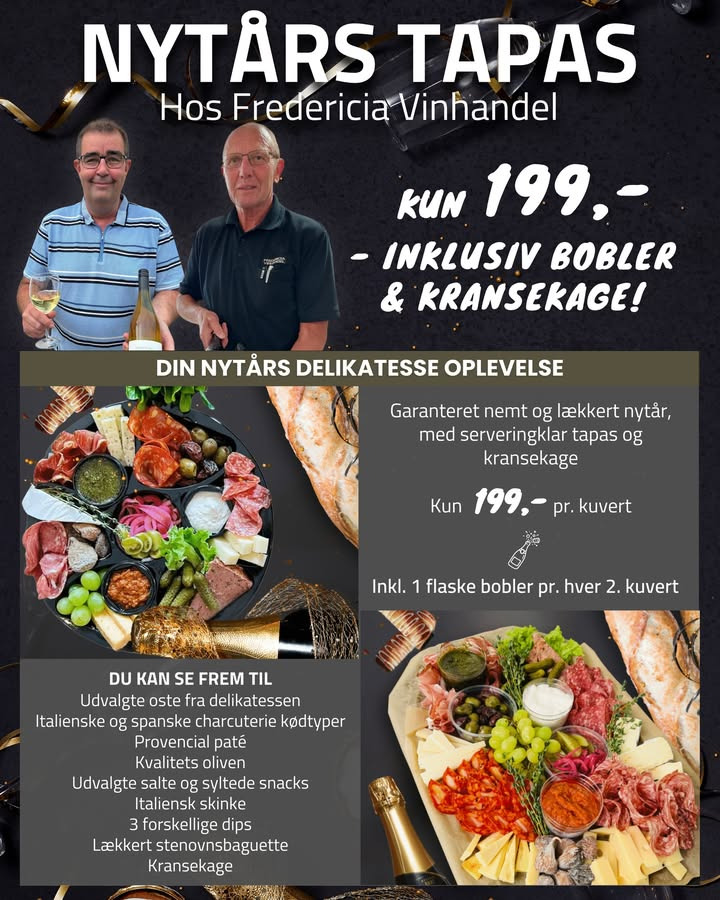 Fredericia Vinhandel tilbyder nytårstapas med gratis bobler og kransekage
