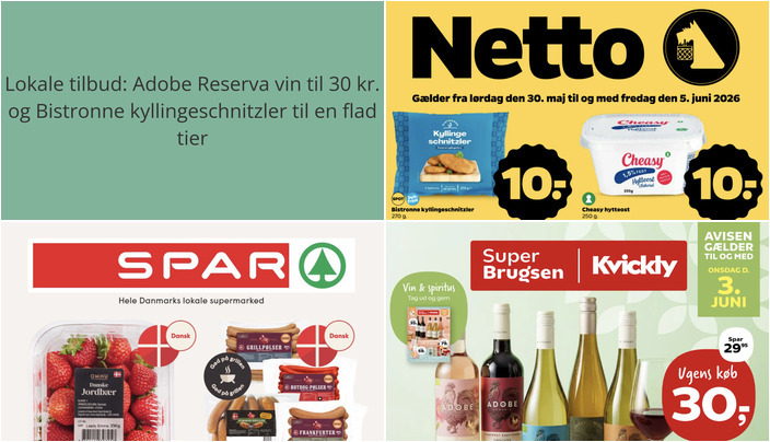 Lokale tilbud: Adobe Reserva vin til 30 kr. og Bistronne kyllingeschnitzler til en flad tier