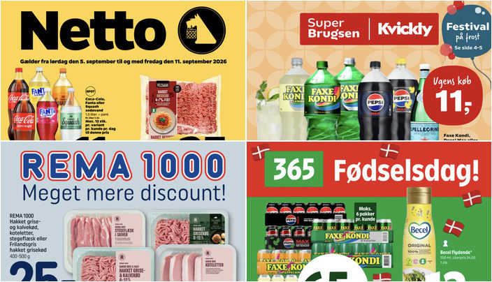 Lokale tilbud: Faxekondi eller Pepsi Max til 65 kr. og Coca-Cola eller Fanta til kun 3 kr.