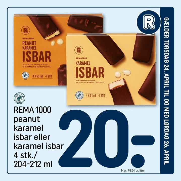 Weekendtilbud hos REMA 1000 Karrebækvej: Forkæl dig selv med is og pølser til lavpris