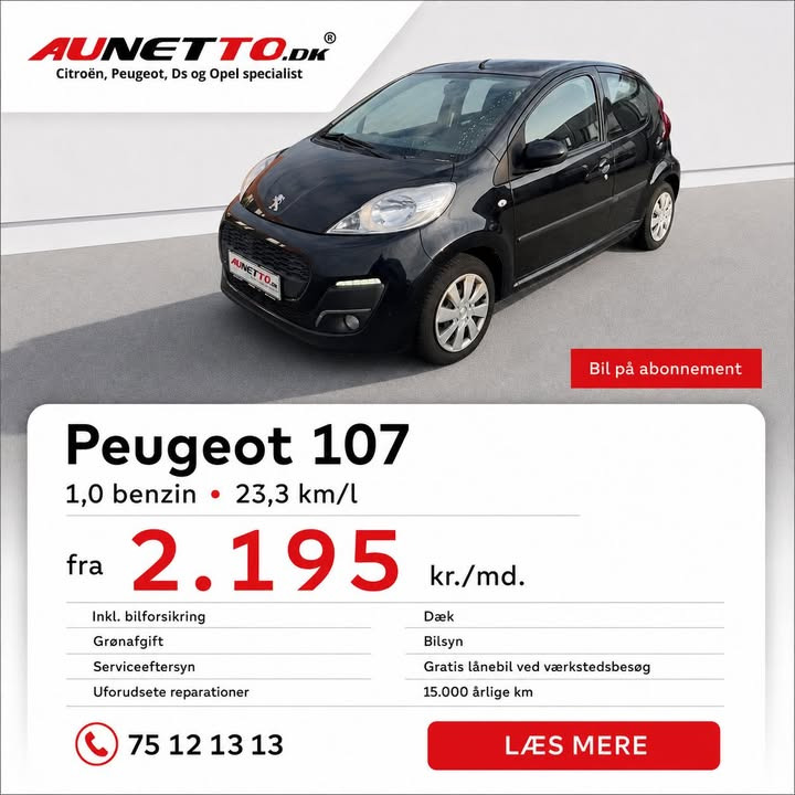 AUNETTO A/S tilbyder bilabonnement med fast månedlig betaling