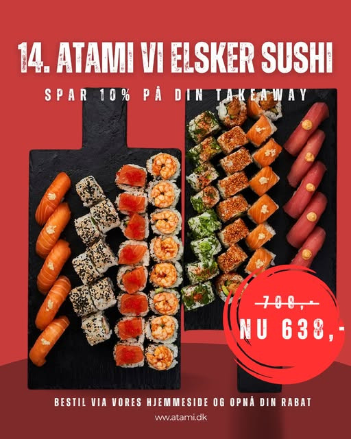Atami Sushi anbefaler Nr. 14 Atami menu som takeaway med rabat