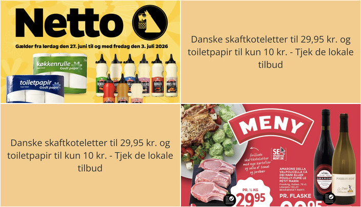 Danske skaftkoteletter til 29,95 kr. og toiletpapir til kun 10 kr. - Tjek de lokale tilbud