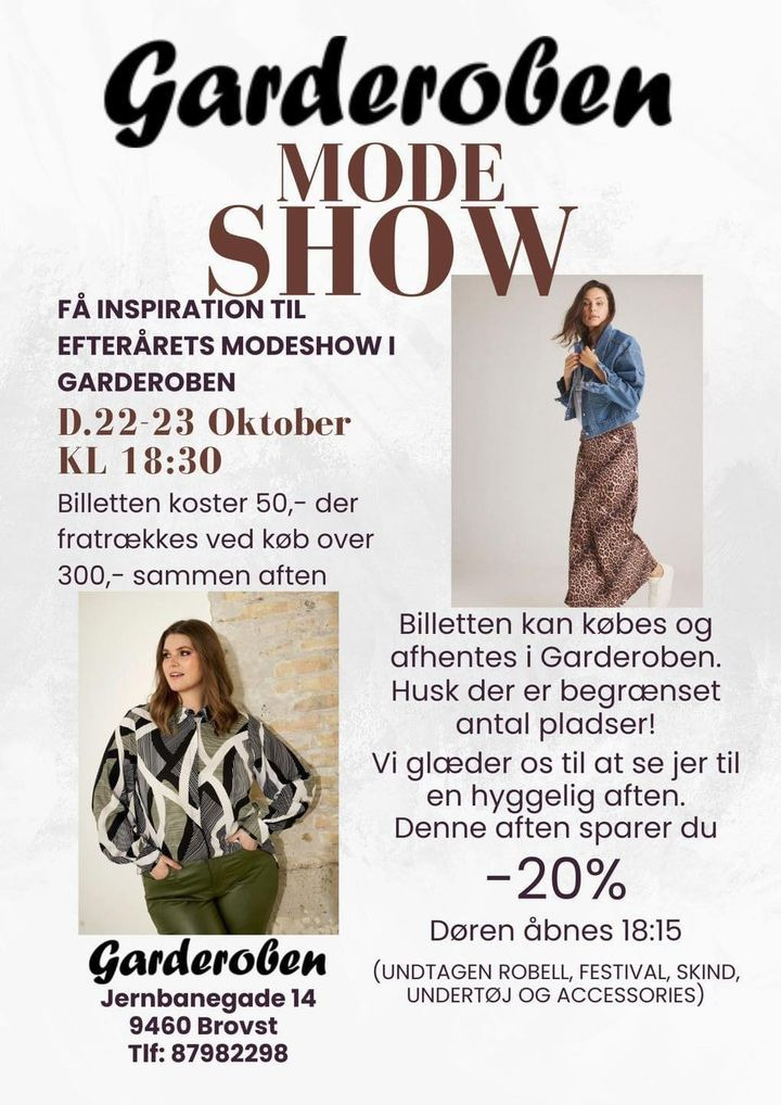 Garderoben inviterer til modeshow i Brovst den 22.-23. oktober