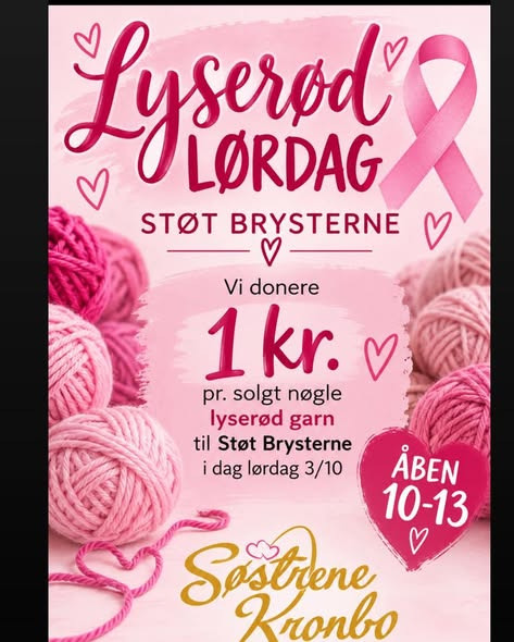 Søstrene Kronbo ApS donerer 1 kr. per solgt nøgle lyserødt garn til Støt Brysterne