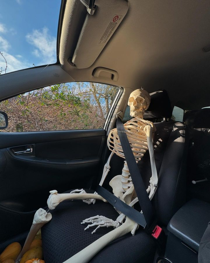 Skrannies Skilte & Reklame ApS fejrer Halloween med erfaren kollega på tur i firmabilen