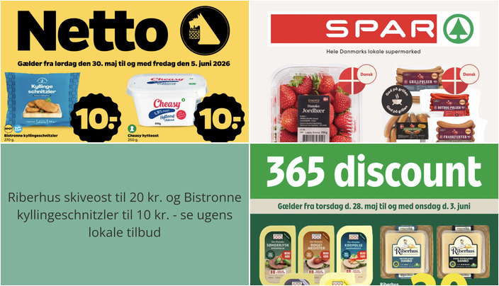 Riberhus skiveost til 20 kr. og Bistronne kyllingeschnitzler til 10 kr. - se ugens lokale tilbud