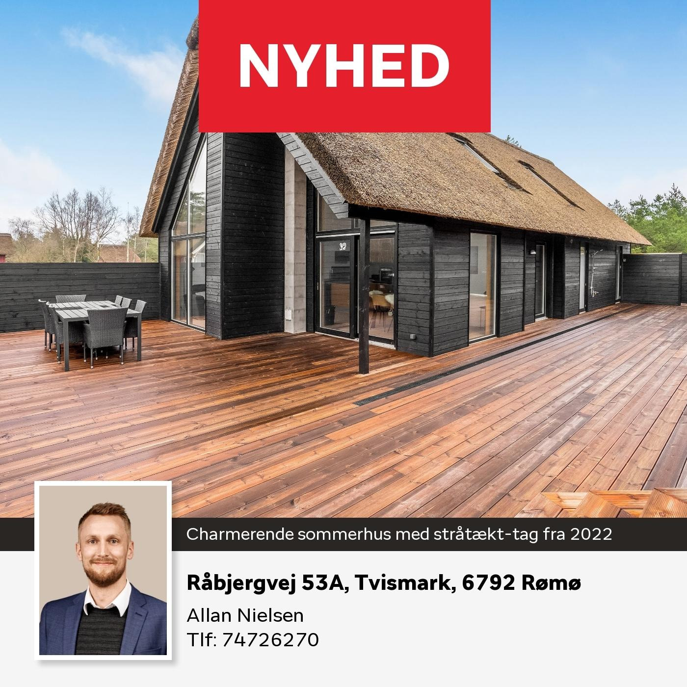 Home Tønder: Charmerende sommerhus fra 2022 med stor træterrasse og vildmarksbad til salg