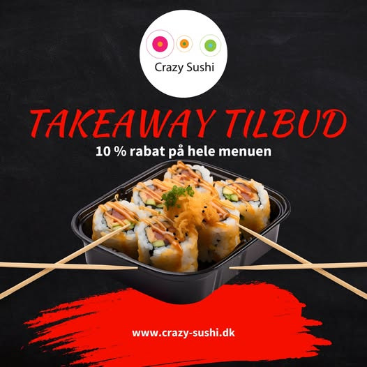 Crazy Sushi tilbyder 10 % rabat på takeaway-menuen