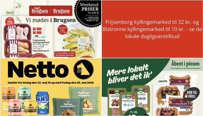 Frijsenborg kyllingemarked til 32 kr. og Bistronne kyllingemarked til 10 kr. - se de lokale dagligvaretilbud