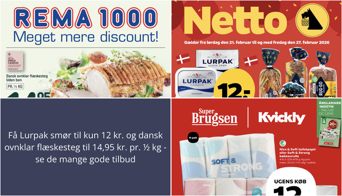 Få Lurpak smør til kun 12 kr. og dansk ovnklar flæskesteg til 14,95 kr. pr. ½ kg - se de mange gode tilbud