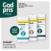 God pris på UniKalk kosttilskud: Få 30 ekstra tabletter ved køb af Forte, Silver eller D-vitamin tabletter