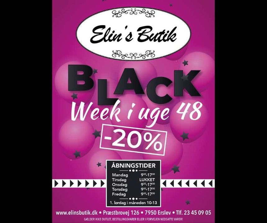 Elins Butik tilbyder 20% rabat under Black Week i uge 48