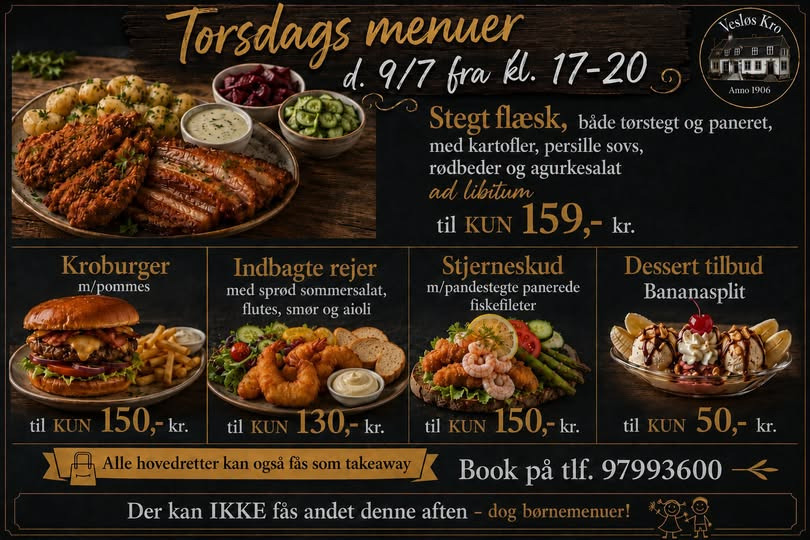 Vesløs Kro har stegt flæsk og andre lækre tilbud