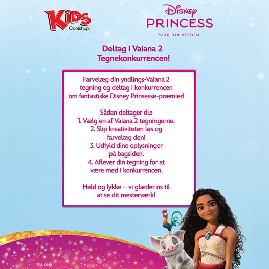 Sidste chance for at deltage i KiDS Coolshop's Vaiana-tegnekonkurrence
