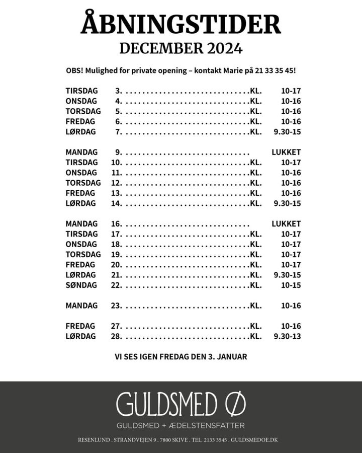 Guldsmed Ø tilbyder fleksibel hjælp til julegaver i december
