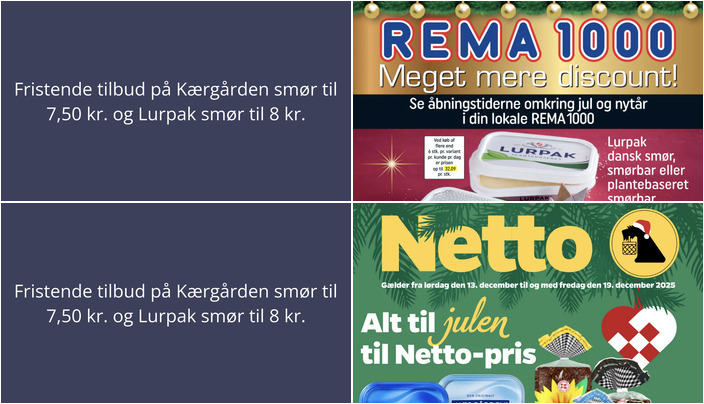 Fristende tilbud på Kærgården smør til 7,50 kr. og Lurpak smør til 8 kr.