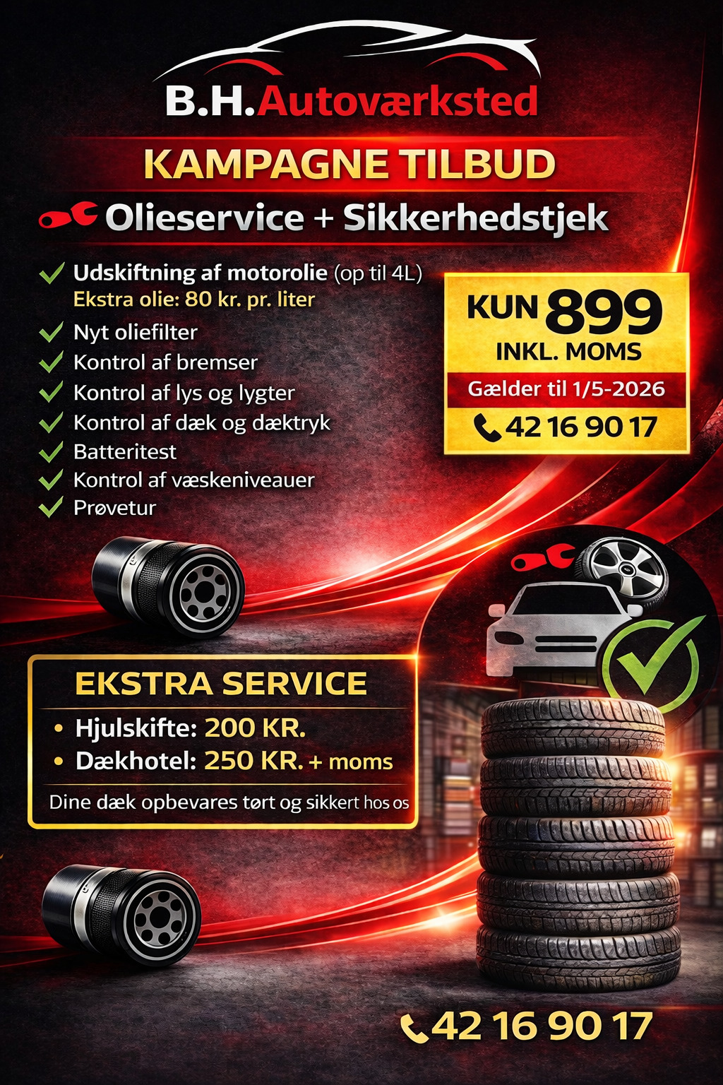 B.H. Autoværksted tilbyder olieservice og sikkerhedstjek til kampagnepris