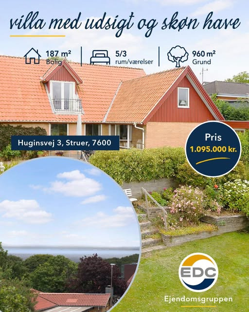 EDC Ejen­doms­grup­pen Struer præsenterer rummelig villa på Huginsvej 3 med udsigt til fjorden