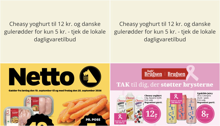 Cheasy yoghurt til 12 kr. og danske gulerødder for kun 5 kr. - tjek de lokale dagligvaretilbud