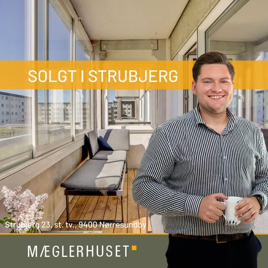 Mæglerhuset sætter solgt-skiltet op på Strubjerg 23, st. tv.