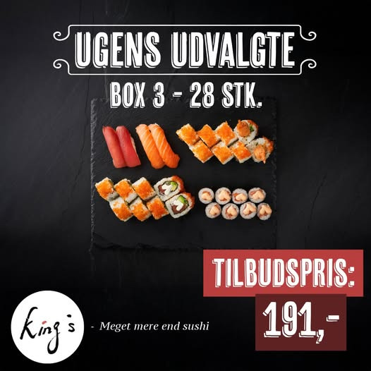 Kings Sushi Horsens tilbyder 20% rabat på Box 3 for at fejre Store Bededag