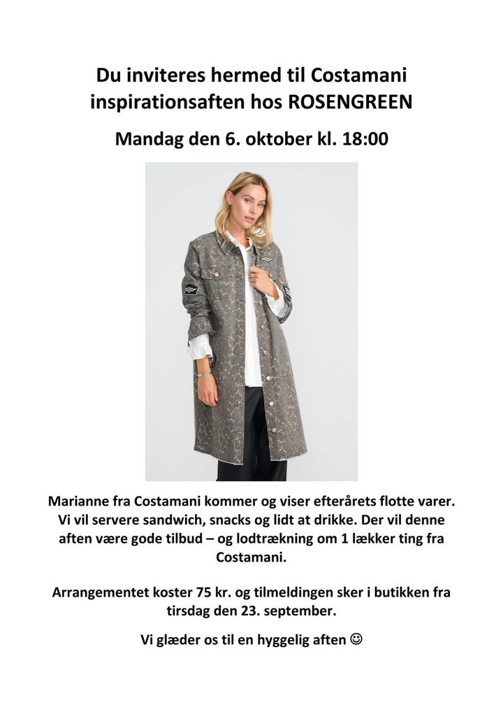 Rosengreen inviterer til Costamani kundeaften med mode og inspiration