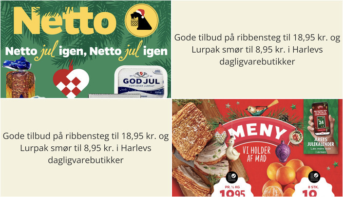 Gode tilbud på ribbensteg til 18,95 kr. og Lurpak smør til 8,95 kr. i Harlevs dagligvarebutikker